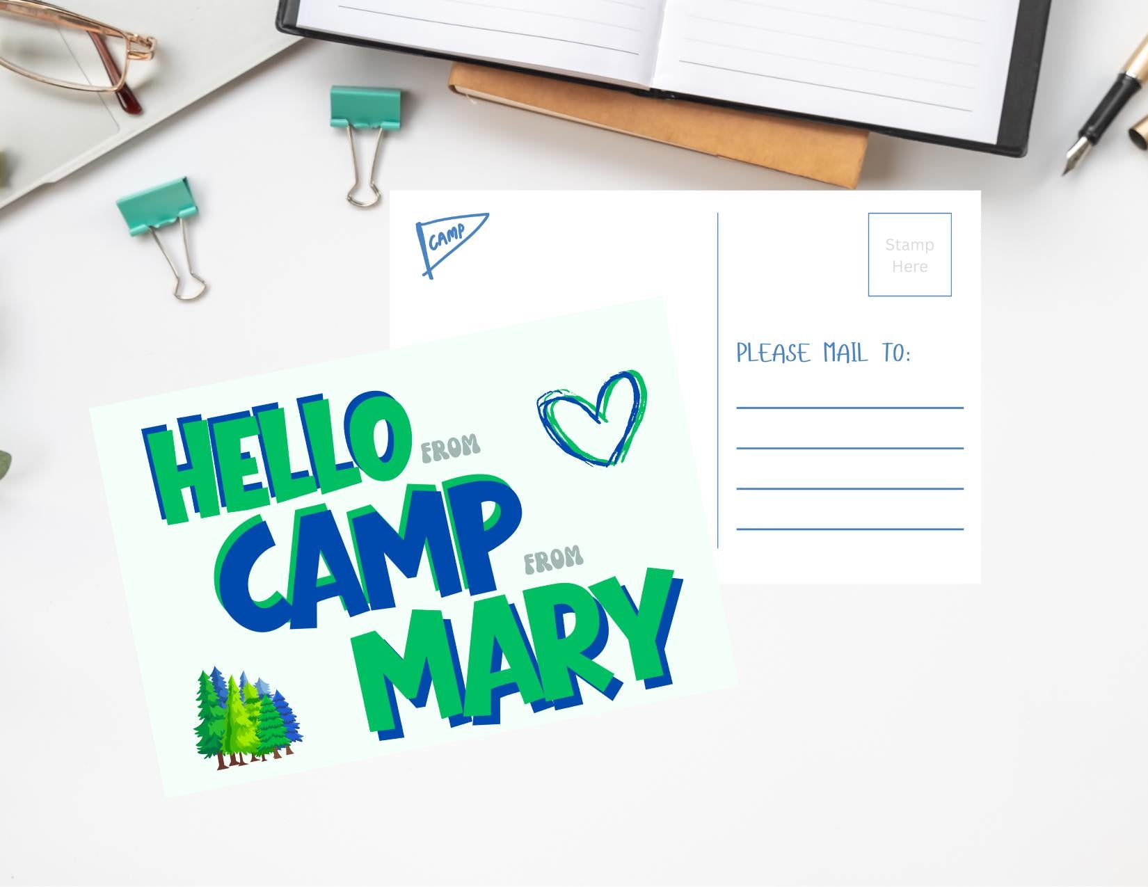 Personalized Camp Postcards: Multiple Color Options, Summer Care Package
