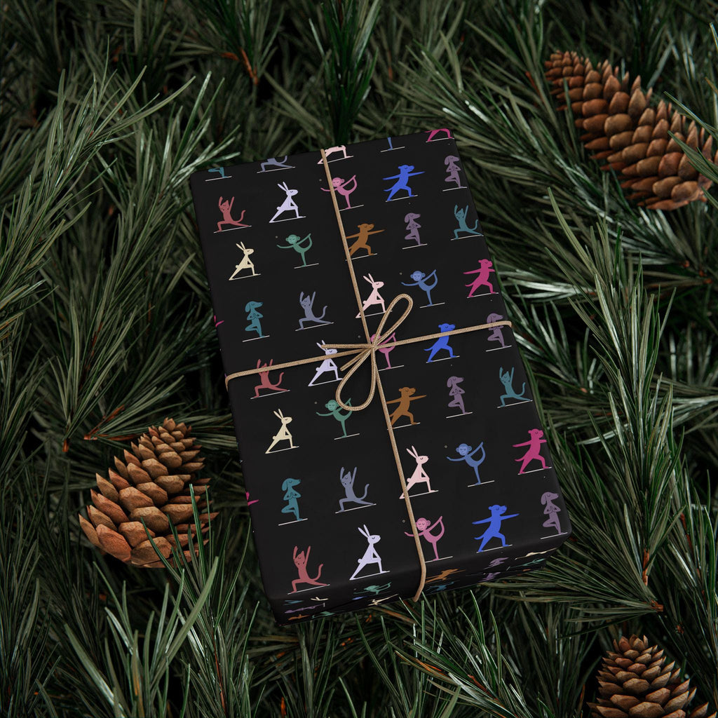Yoga Dancing Animal Wrapping Paper | Black or White Background