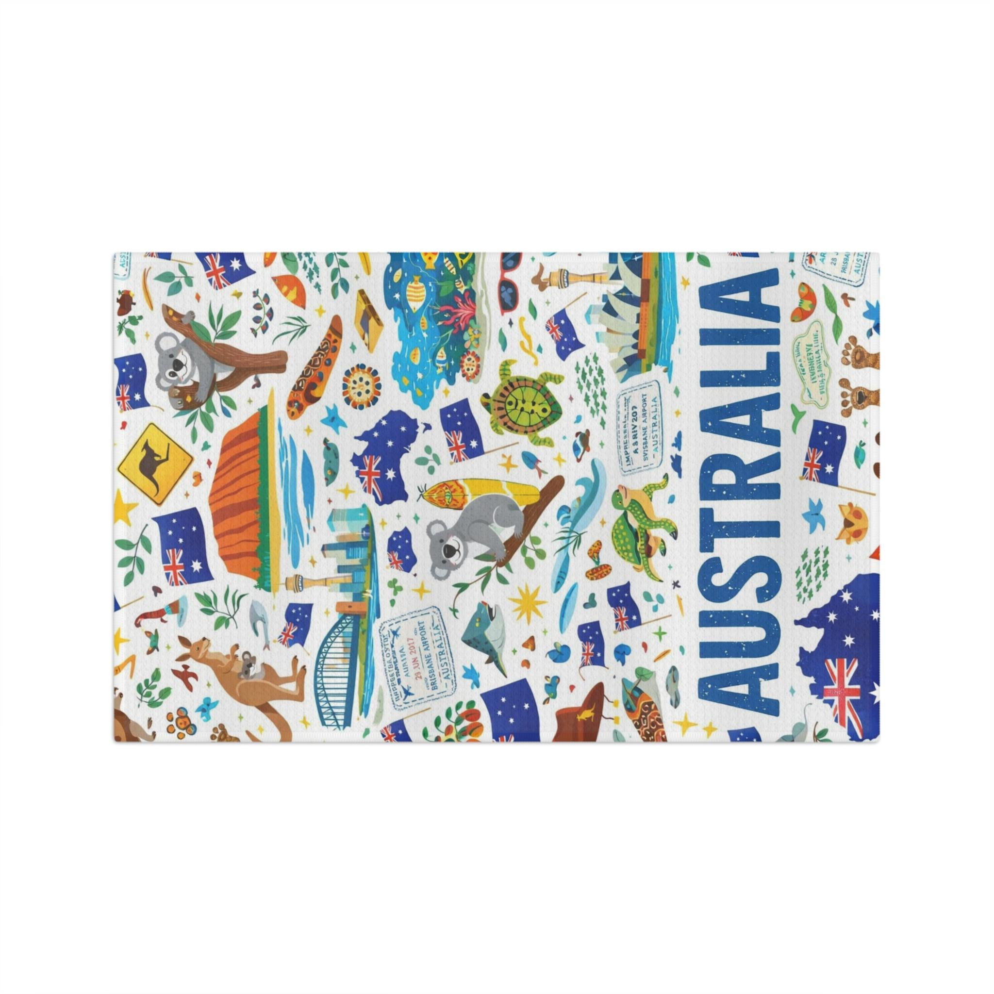 Australia Icons tea towel | Koala, Kangaroo, Sydney Opera House | Australia Day
