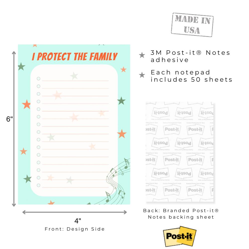 I Protect the Family Post-it Notes: To-Do List. Two sizes -- 4x6" and/or 3x3"