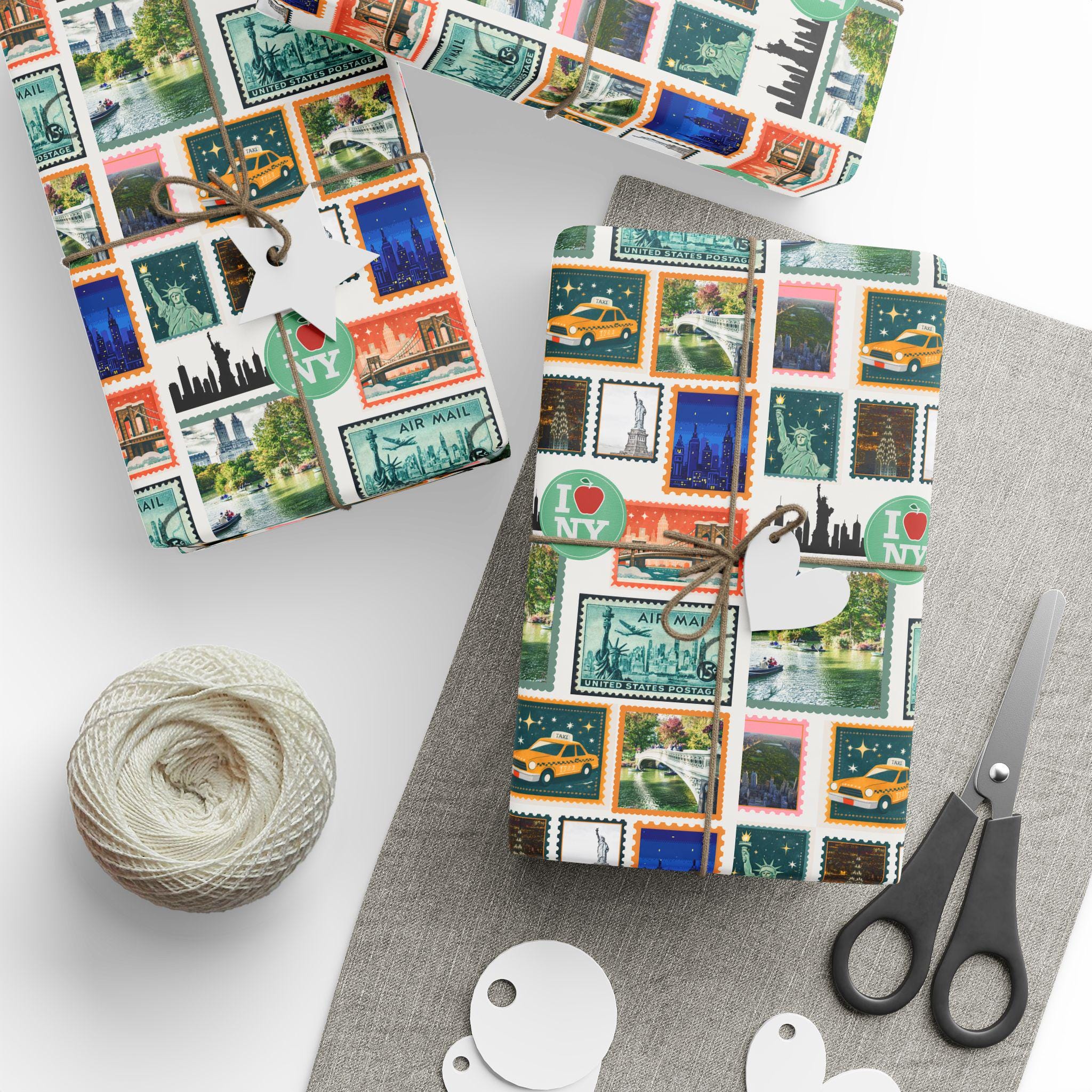 NYC Stamp Collage Wrapping Paper | New York City Gift Wrap