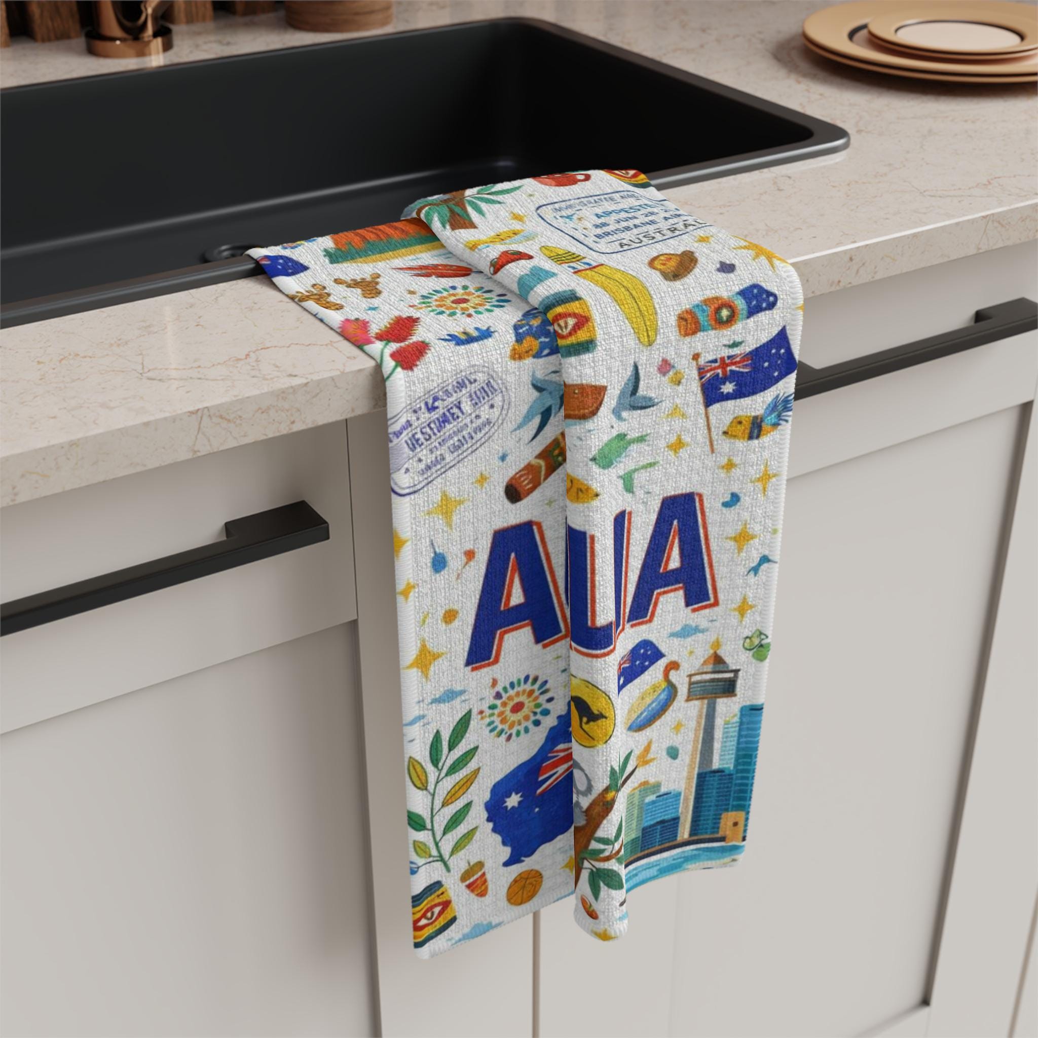 Australian Icons and Landmarks Microfiber Tea Towel | Australia Day