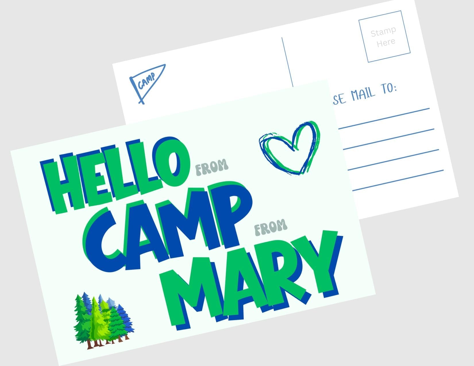 Personalized Camp Postcards: Multiple Color Options, Summer Care Package